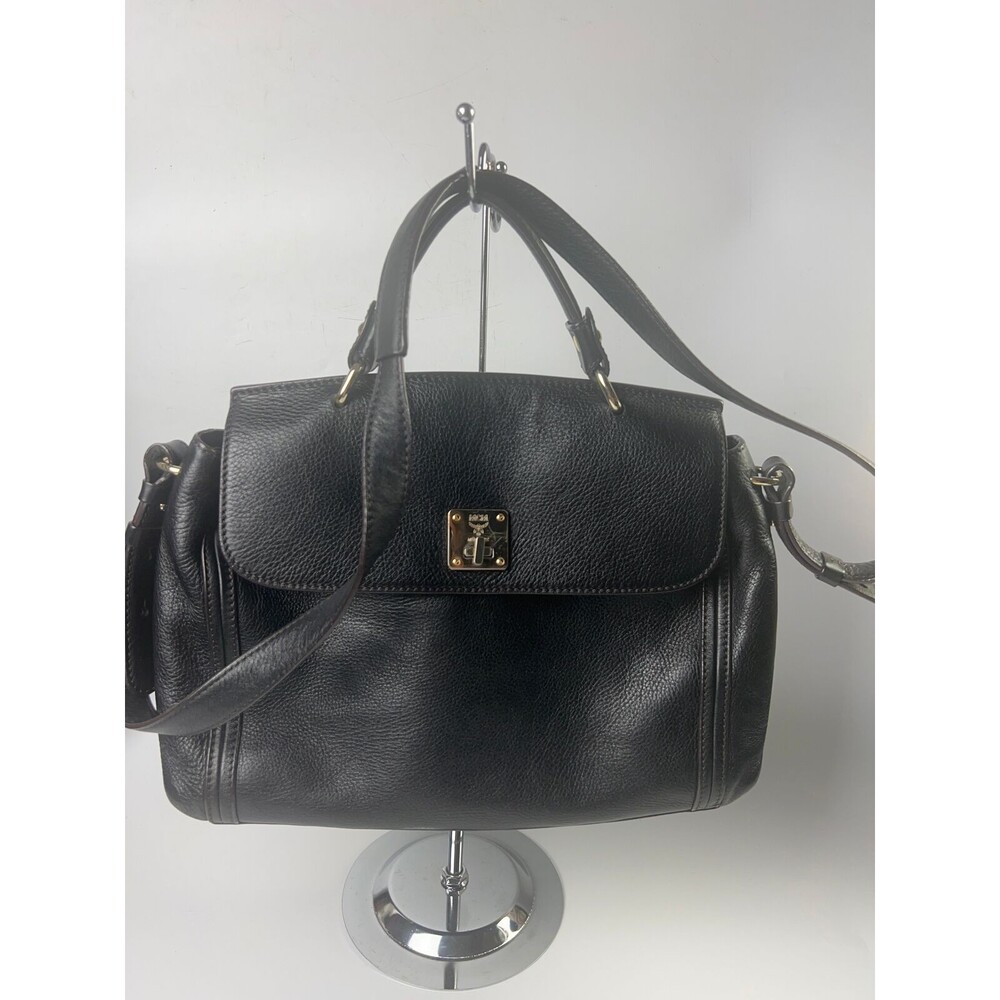 MCM 2WAY Shoulder Bag Handbag Turnlock Men's Women's Black Leather